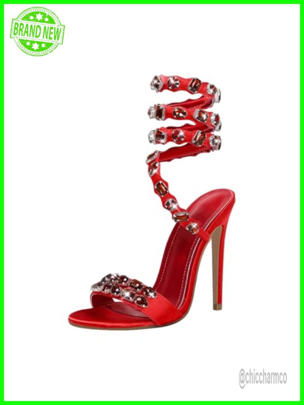 LISHAN Women's Rhinestone Studded Ankle Wrap Stiletto Heeled Sandals